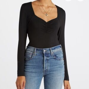 Nine Britton Black Long Sleeve sweetheart neckline knit top